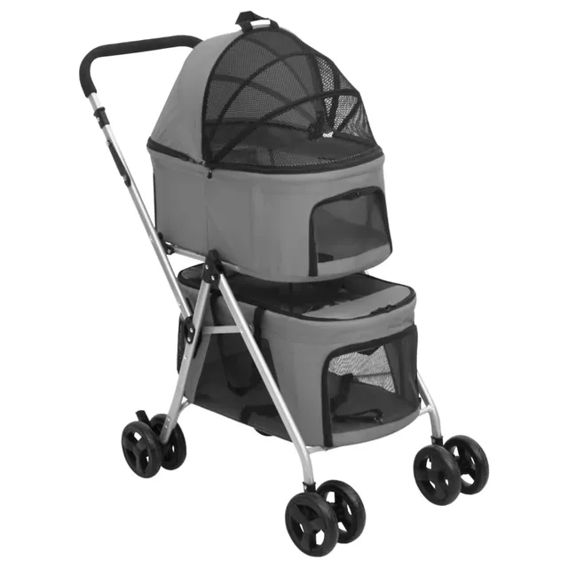 vidaXL Hundewagen Haustierwagen 2 Hunde Faltbar Grau 83x48x97cm