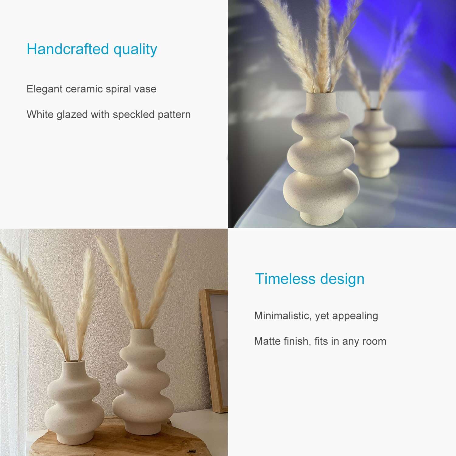 Intirilife Spiralvase Keramikvase Creme Weiß 13x21,8 cm matt