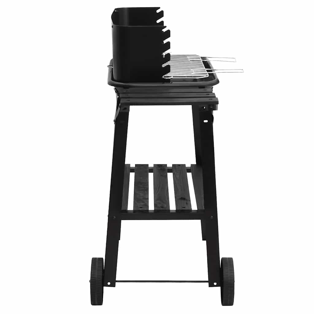 vidaXL Holzkohlegrill mit Rädern Schwarz Stahl höhenverstellbar