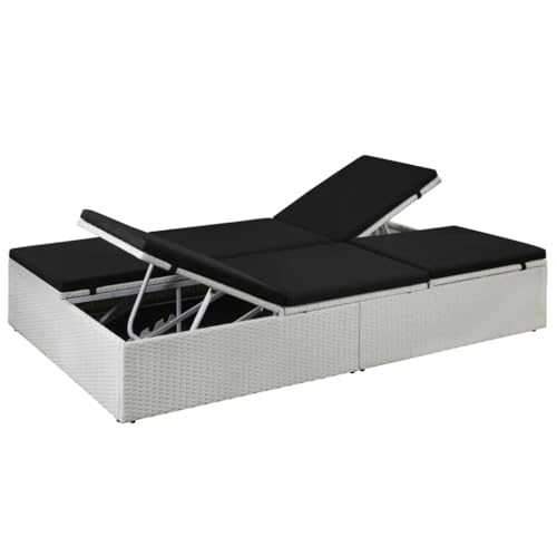 vidaXL Sonnenliege Poly Rattan schwarz mit Auflage Doppelliege