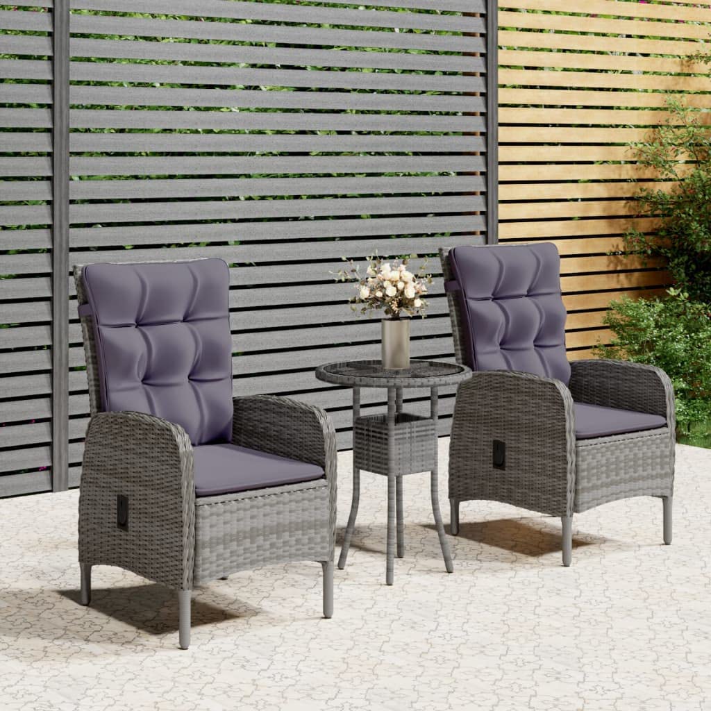 vidaXL Heim & Garten Bistro-Set 3-tlg Grau Ø60cm Rattan