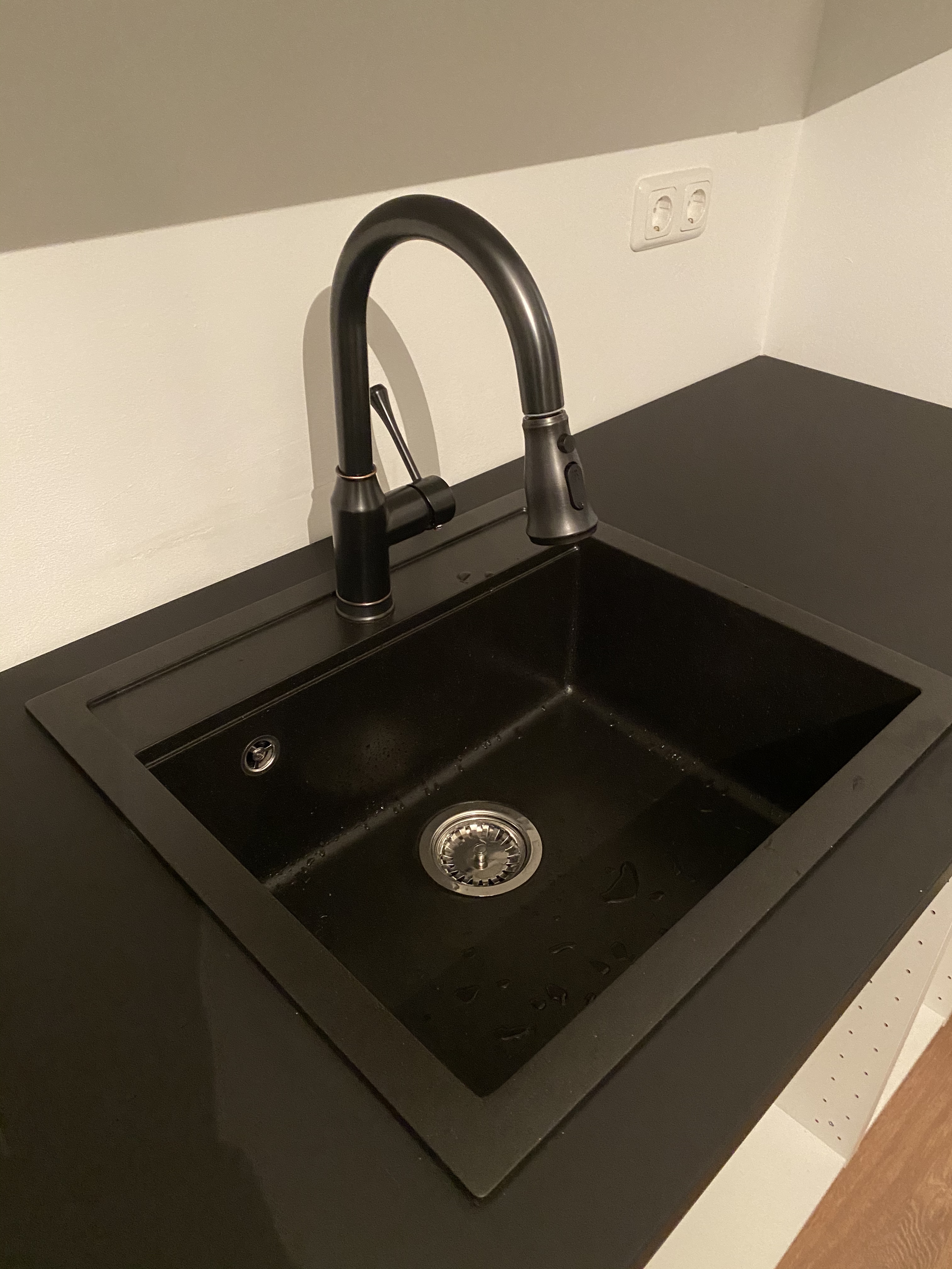 vidaXL Granitspüle Schwarz Einzelbecken Küchenspüle tief