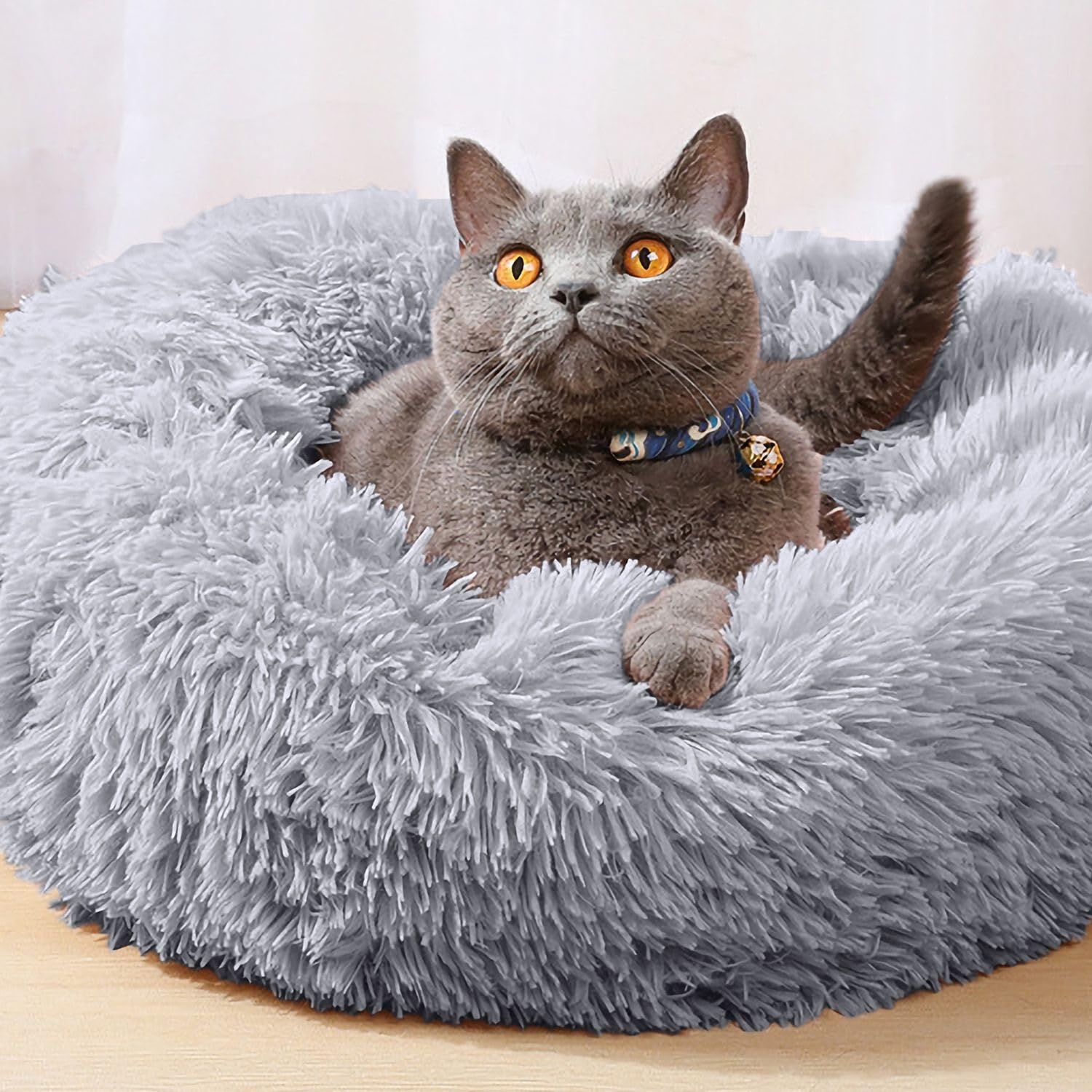 Intirilife Haustierbett rund Hell Grau Plüsch 100 cm Hundebett