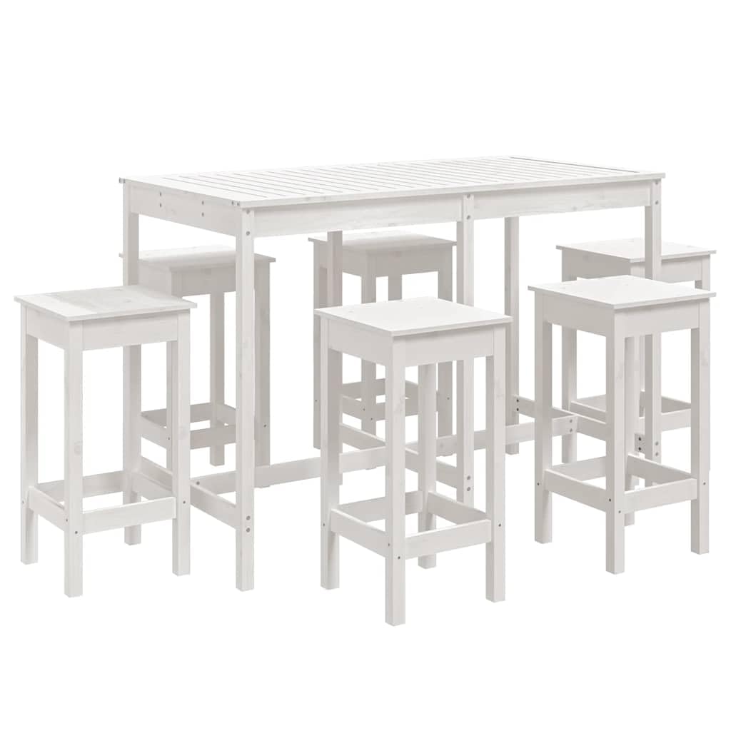 vidaXL Gartenbar-Set 7-TLG. Weiß Kiefer Massivholz