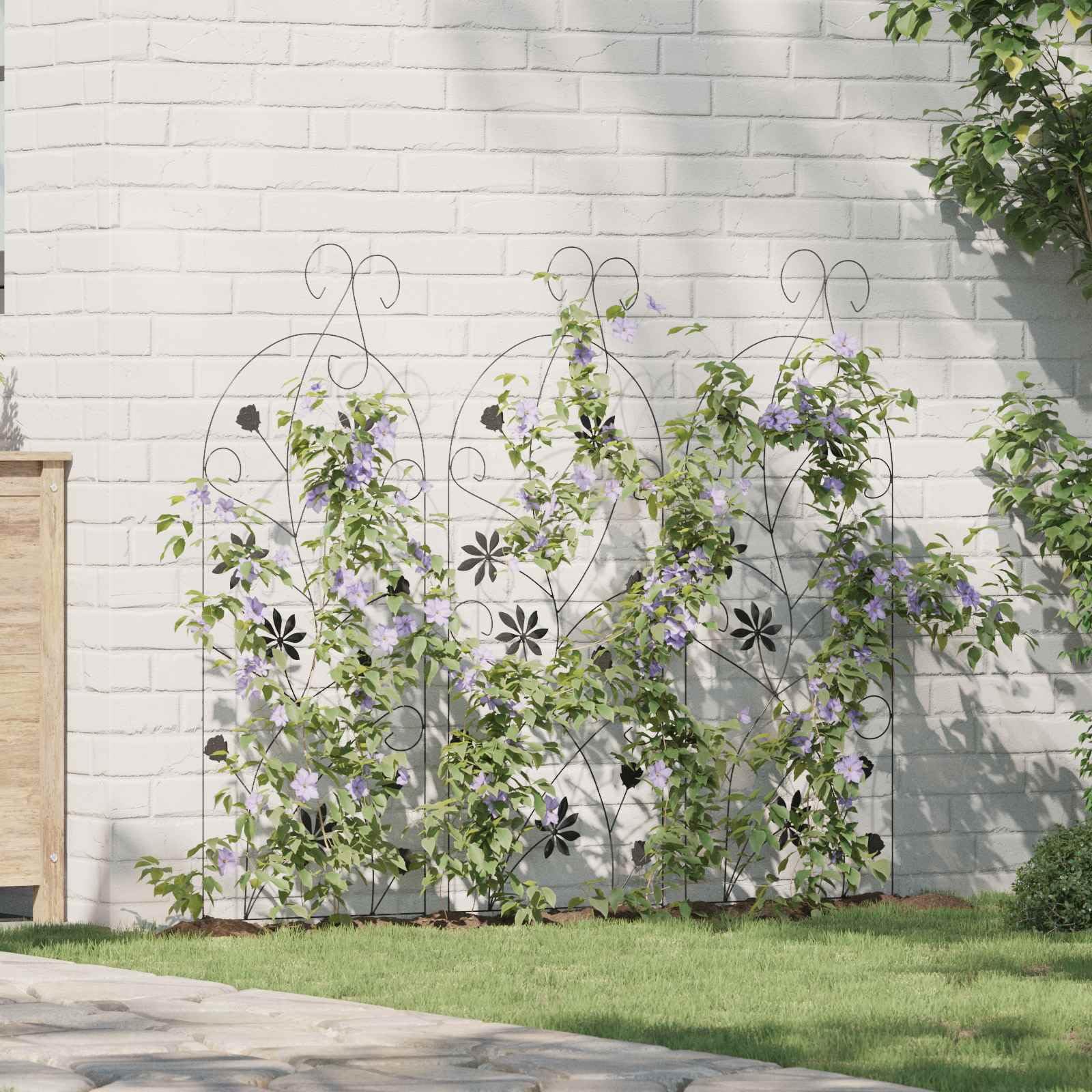 vidaXL Heim & Garten Gartenzaun Schwarz 3er Set Stahl 112 cm