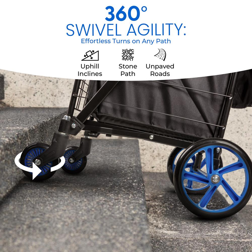 Serenelife Einkaufstrolley faltbar blau 70 lbs mit 360° Rädern