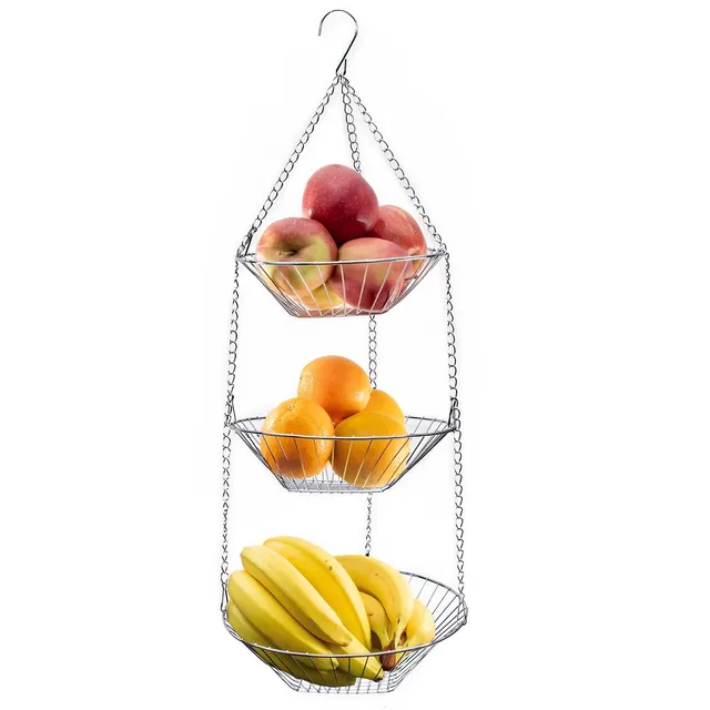 Intirilife Küchenampel Hängekorb silber 3-etagig Obstkorb 73 cm