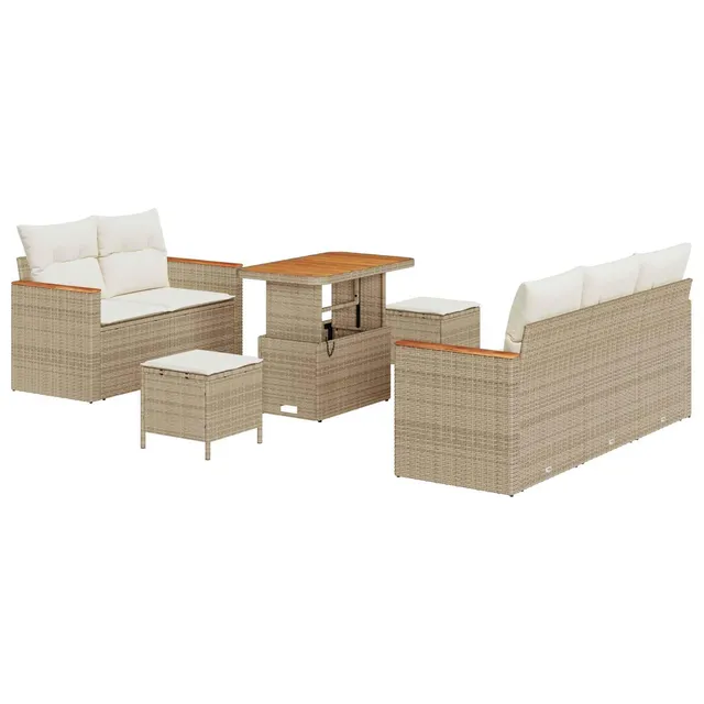 vidaXL Gartensofa-Set 8-tlg Beige Poly-Rattan 90 cm Tisch