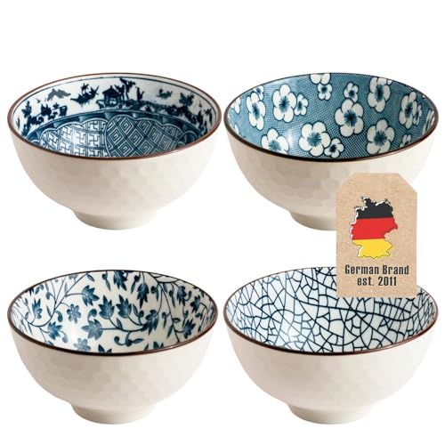 Intirilife Japan Schalen Set Porzellan Blau Weiß 4-teilig