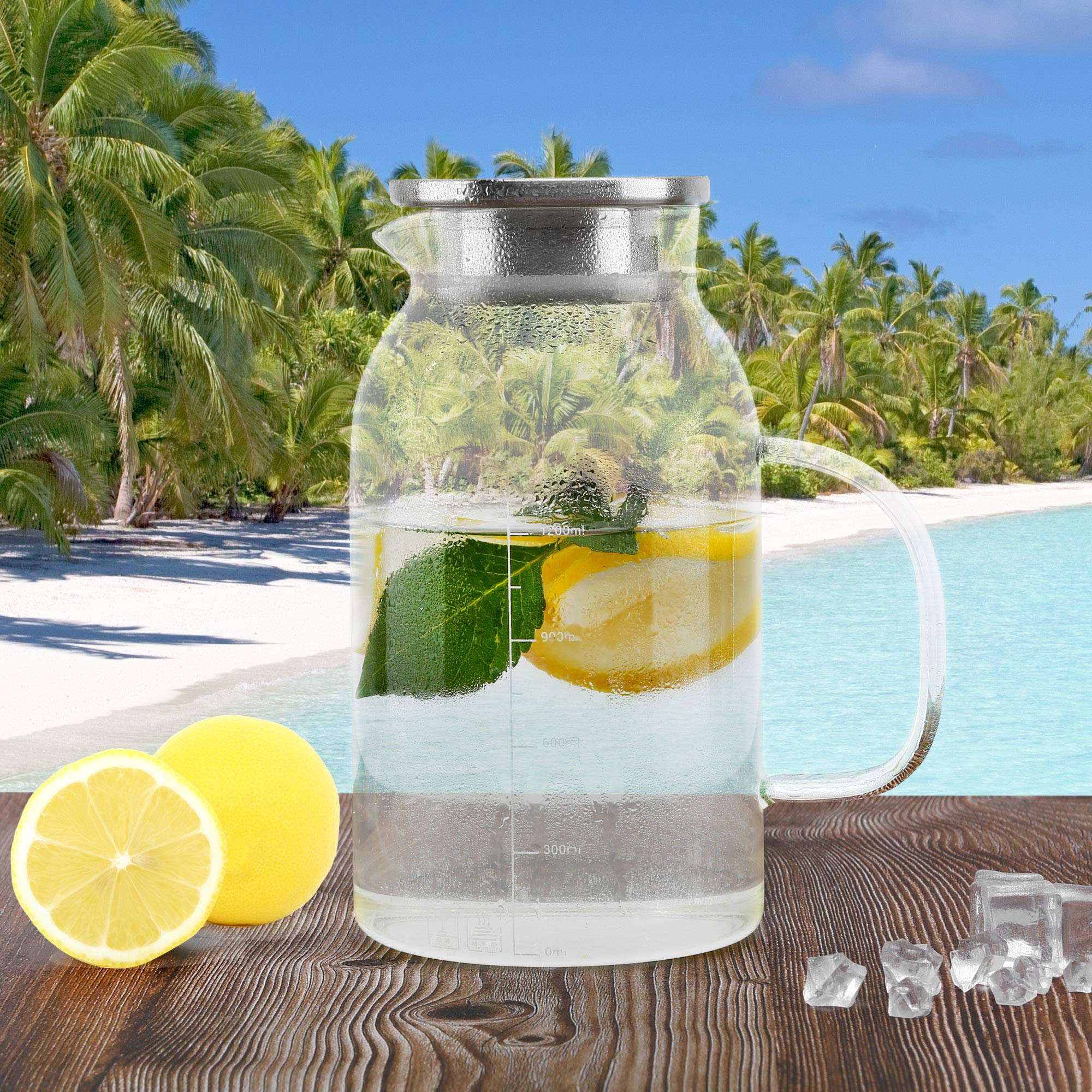Intirilife Karaffe mit Filter 1,5 L Borosilikatglas Glaskrug