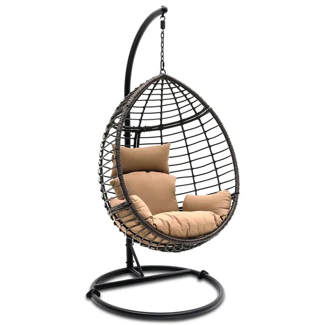 Serenelife Furniture Hängesessel Rattan Braun Egg Chair UV Kissen