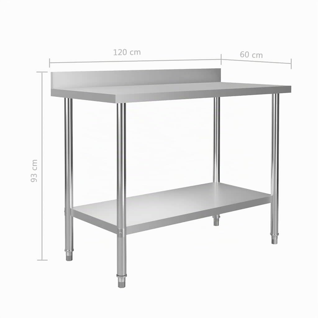 vidaXL Arbeitstisch 120x60x93 Edelstahl Gastro mit Aufkantung