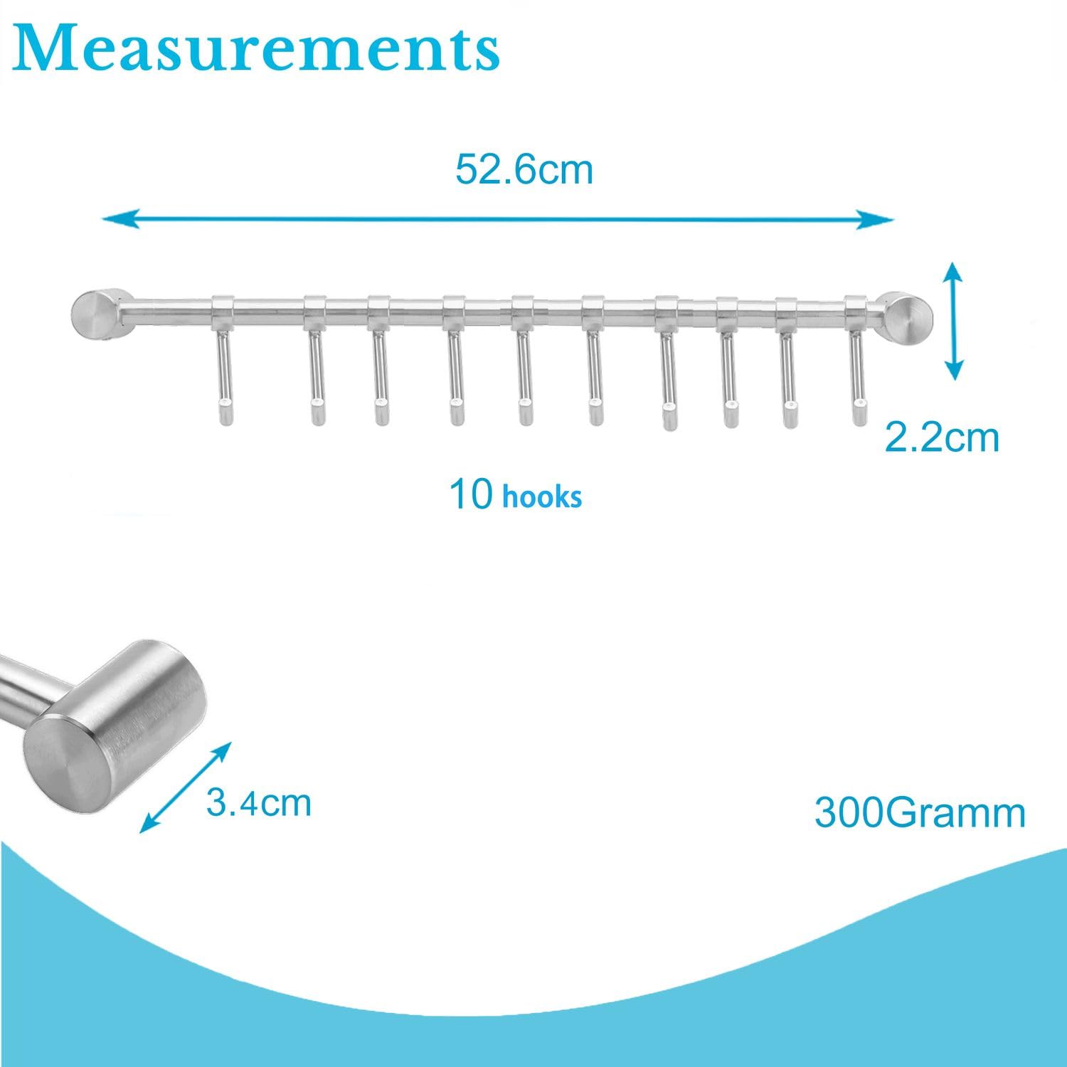 Intirilife Hängeleiste 52,6 cm Küchenreling 10 Haken