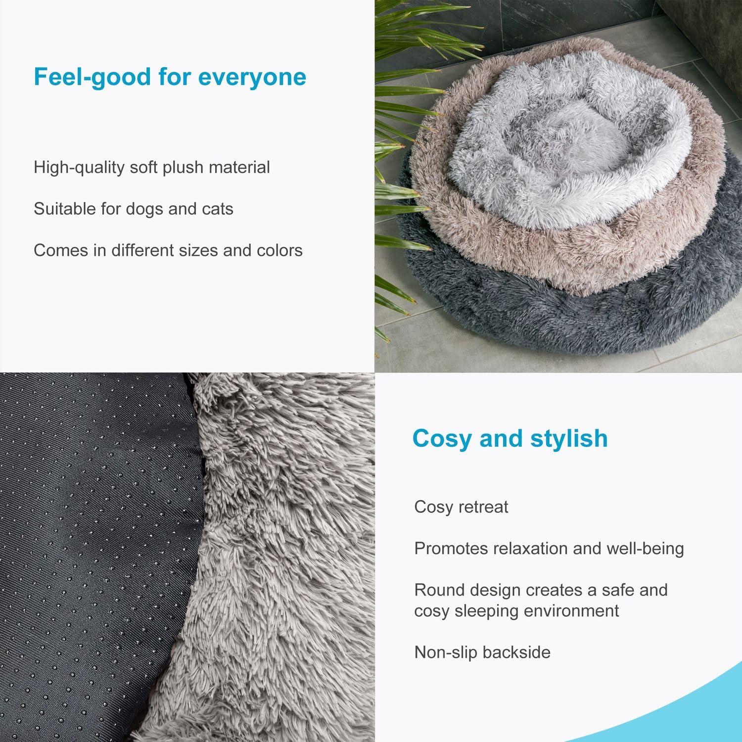 Intirilife Haustierbett rund Hell Grau Plüsch 100 cm Hundebett