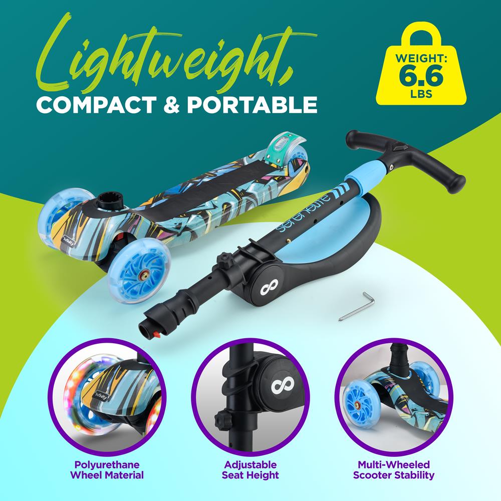 Serenelife Scooters Kinderroller 3-Räder LED Sitz klappbar