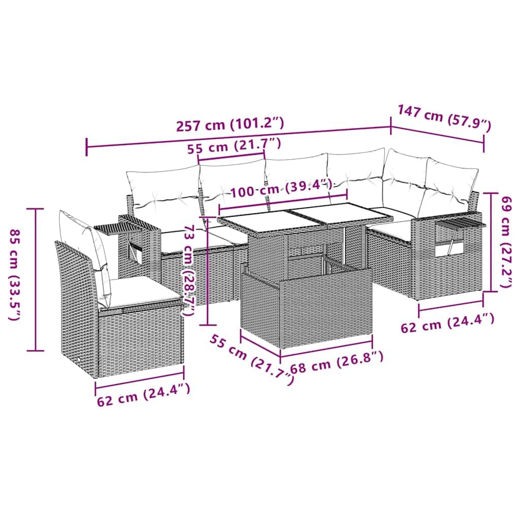 vidaXL Heim & Garten 7-tlg. Garten-Sofagarnitur Schwarz Rattan