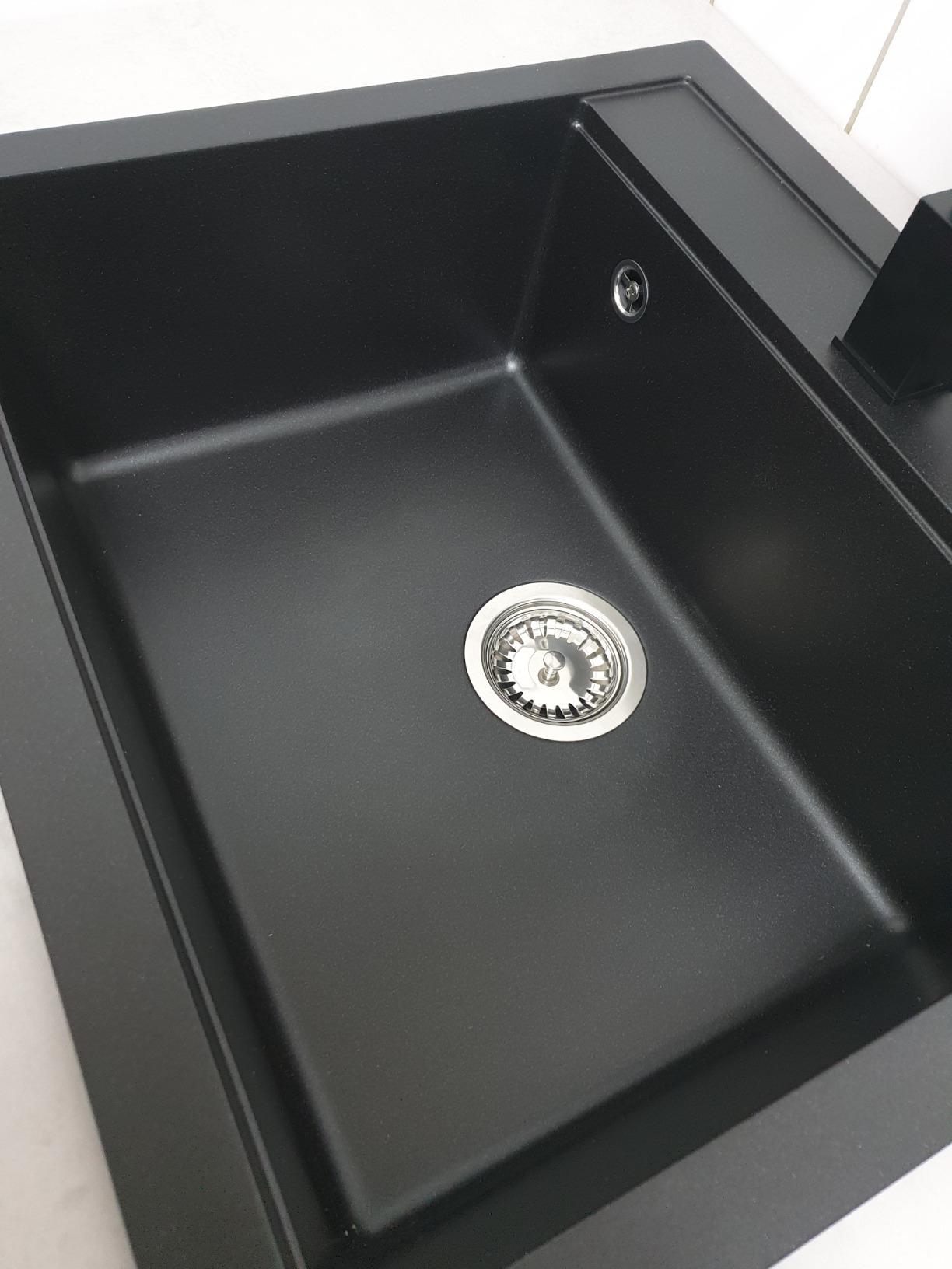 vidaXL Granitspüle Schwarz Einzelbecken Küchenspüle tief