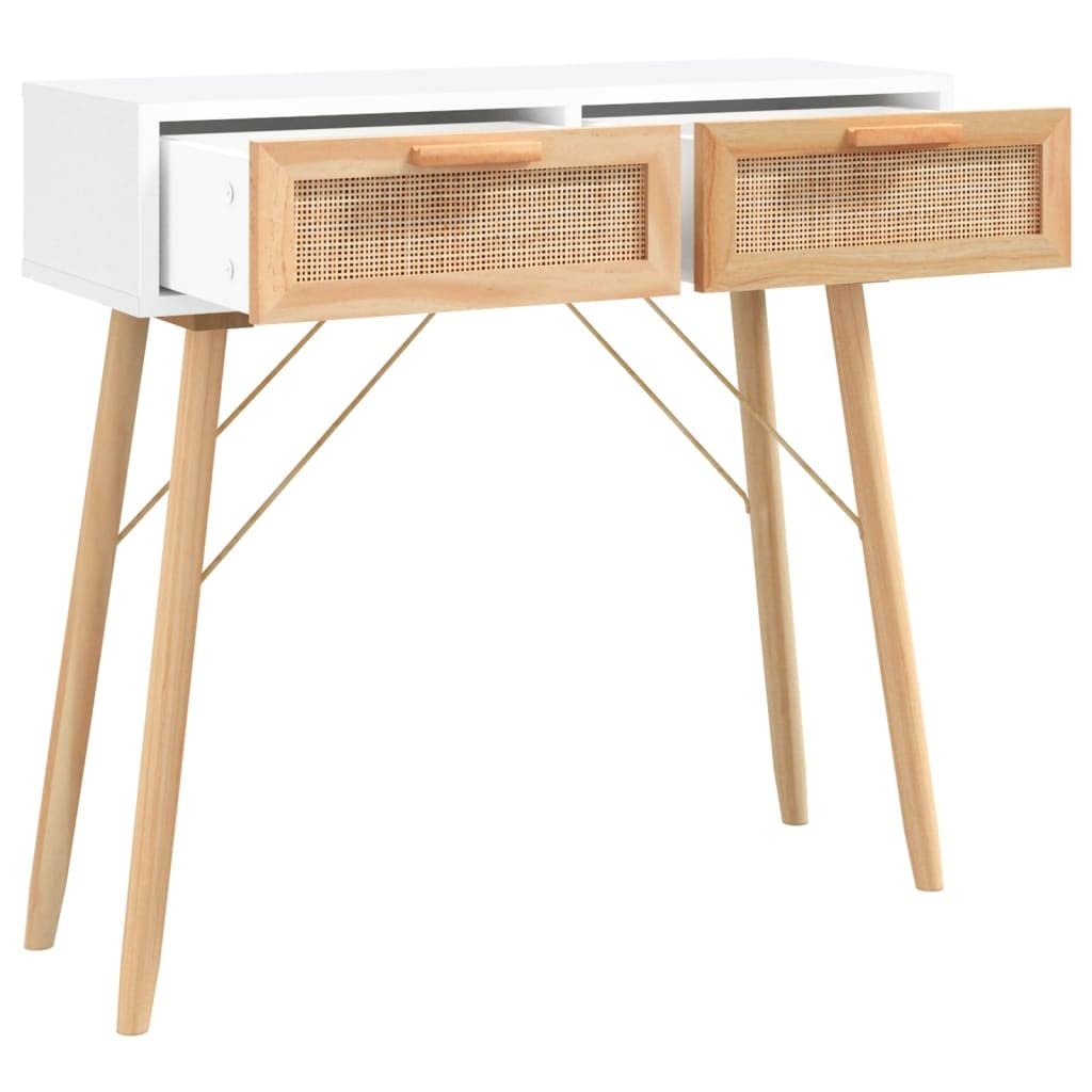 vidaXL Konsolentisch Weiß 80x30x75cm mit Schubladen Rattan