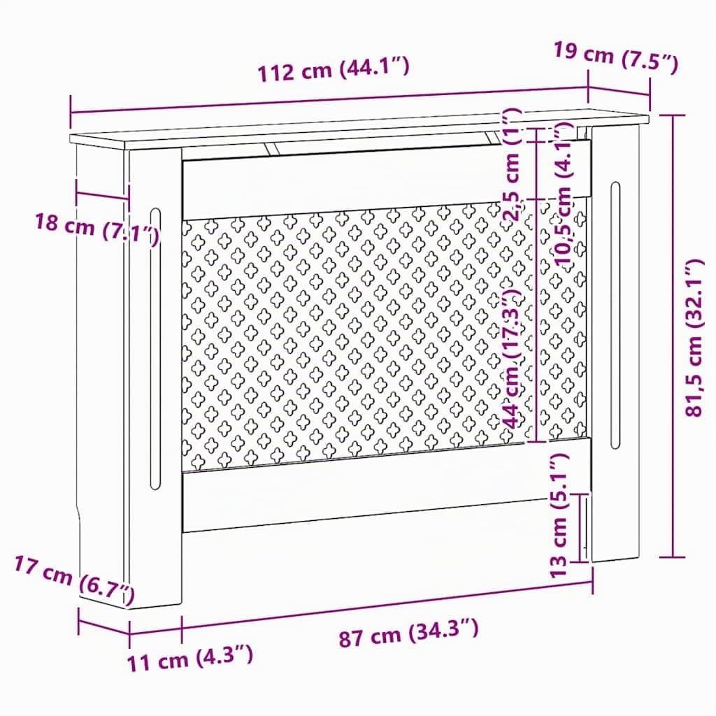 vidaXL Heizkörperabdeckung Weiß 112x19x81,5 cm MDF