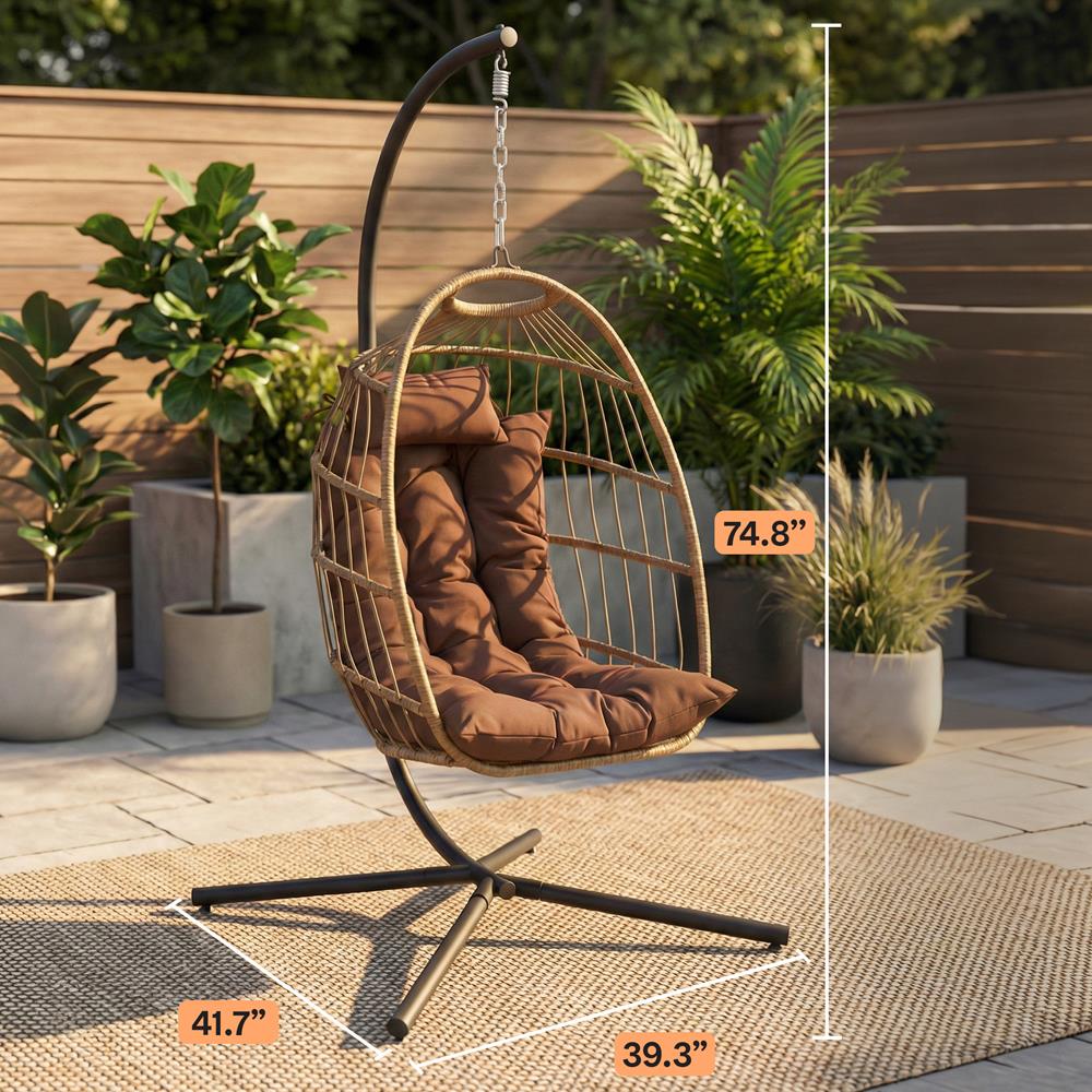 Serenelife Furniture Egg Chair Hängesessel Braun mit Kissen 350 lbs