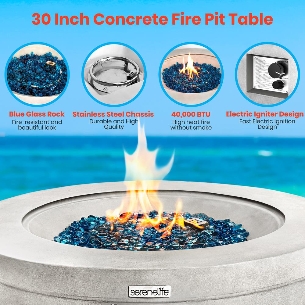 Serenelife Feuertisch Propan 40000 BTU Glassteine Blau