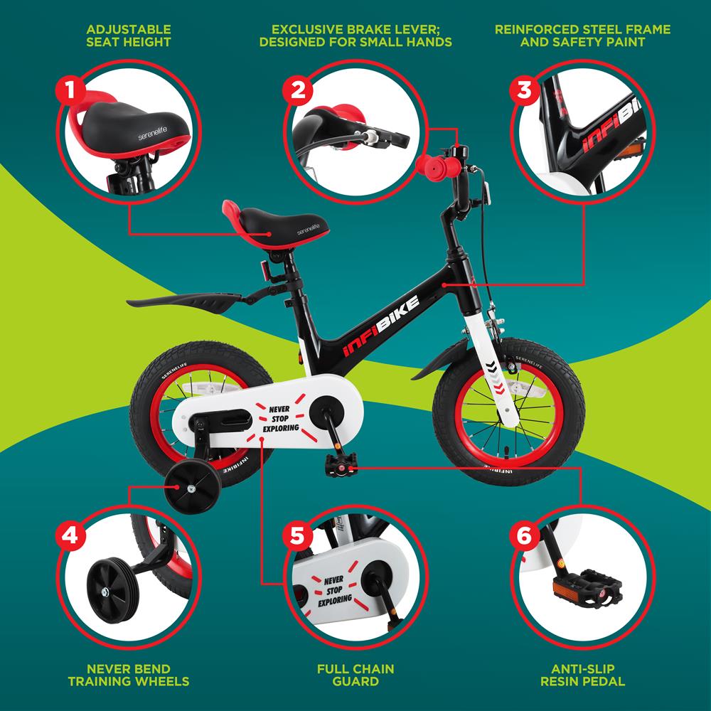 Serenelife Bicycle Kinderfahrrad 12 Zoll Schwarz Stützräder Dualbremse