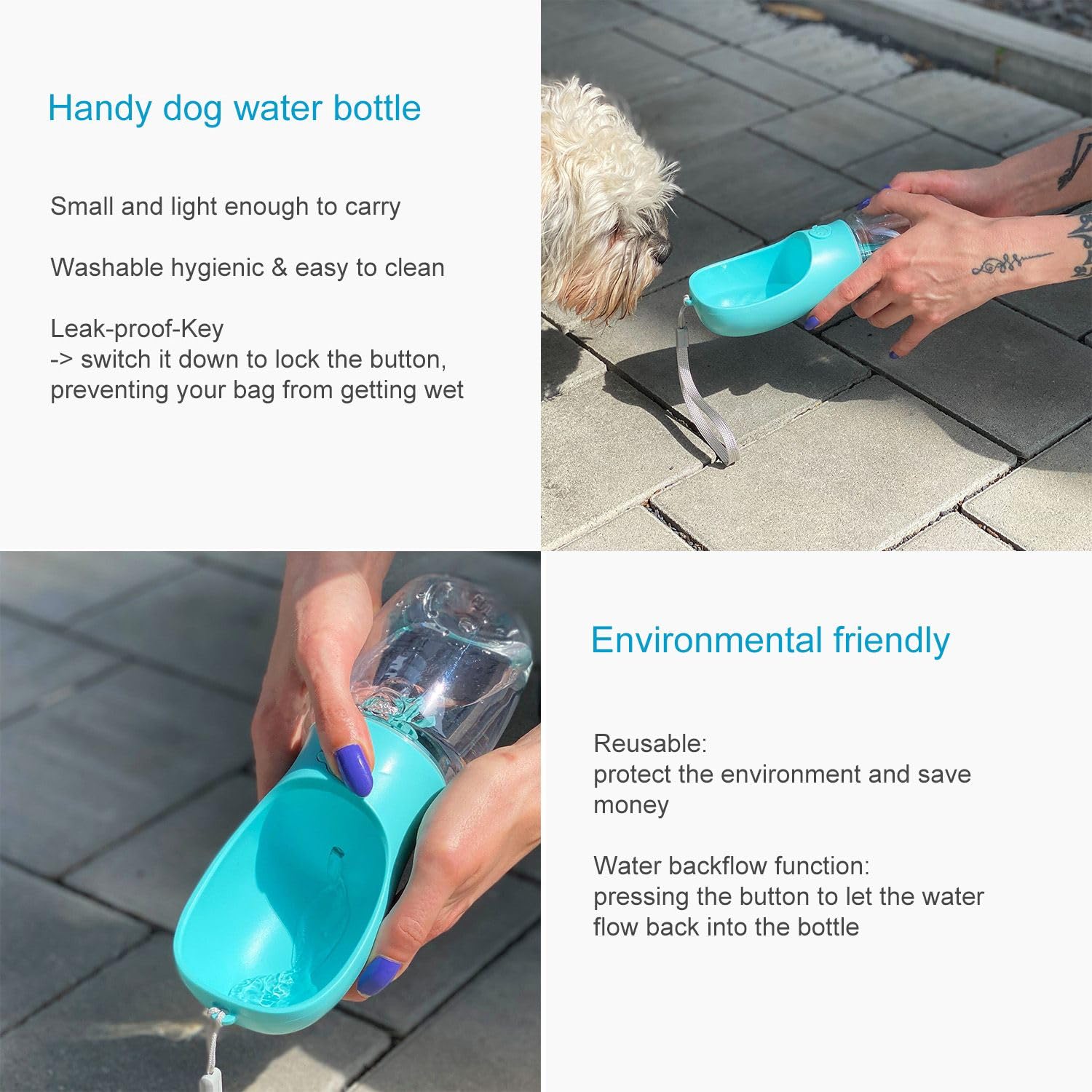 Intirilife Hunde Trinkflasche blau 300 ml auslaufsicher Kunststoff
