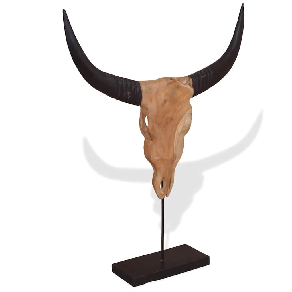 vidaXL Stierkopf-Skulptur Teak 66x15x88 cm handgefertigt