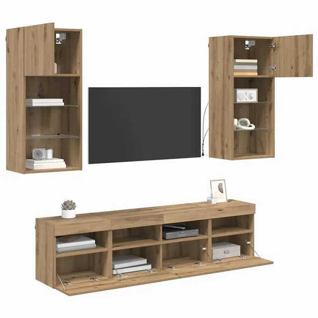 vidaXL TV-Wandeinheiten 5 Stk. LED Artisan-Eiche Holz