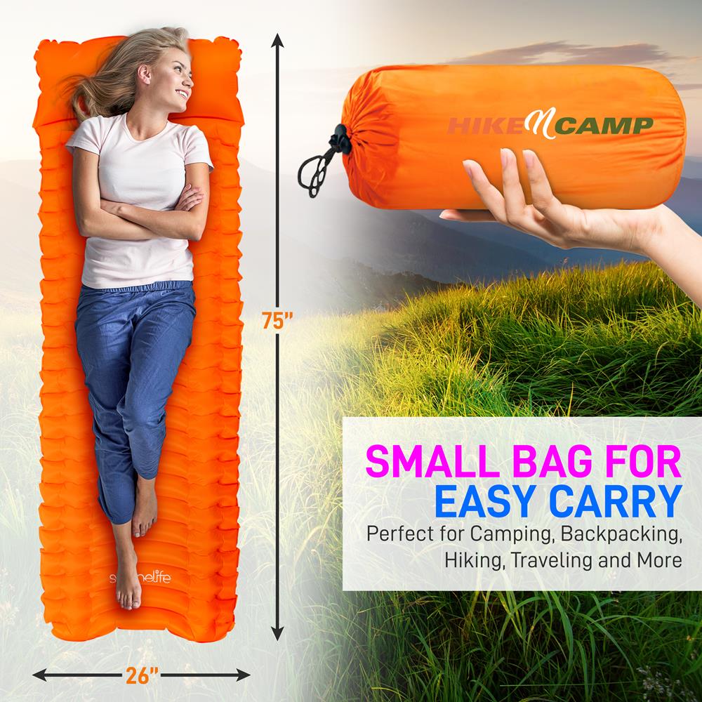 Serenelife Camping Schlafmatte Orange mit Kissen Nylon
