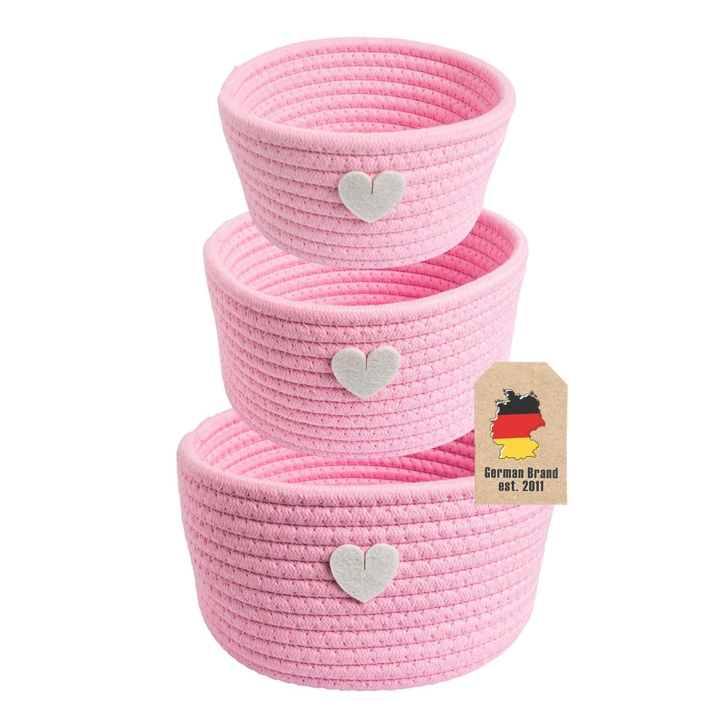 Intirilife Aufbewahrungskorb Set Rosa Herz Baumwolle 3er