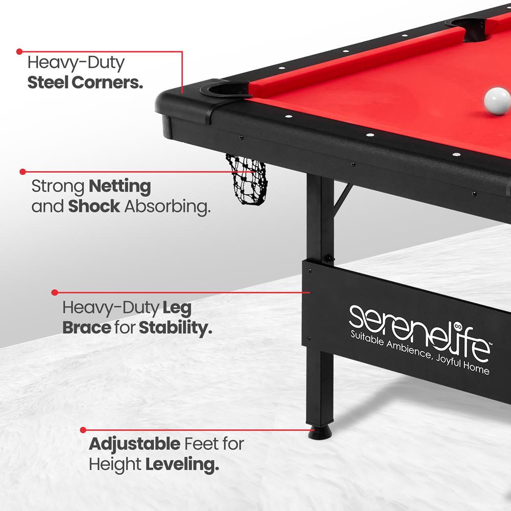 Serenelife Game Tables Billardtisch 6FT Rot Klappbar Komplettset