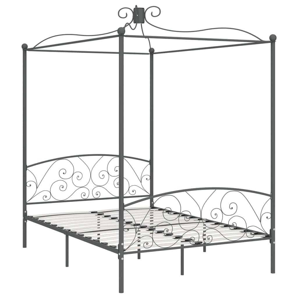 vidaXL Möbel Himmelbett 140x200 cm Metall Grau Lattenrost