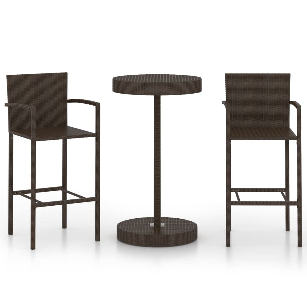 vidaXL Gartenbar Set 3-tlg. Poly Rattan Braun Bartisch Hocker