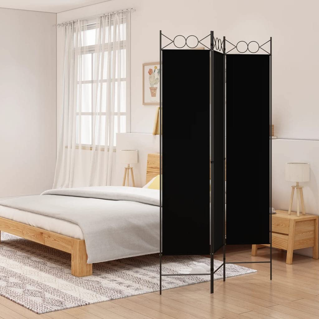 vidaXL Paravent 3-tlg. Raumtrenner 120x200 cm Schwarz Stoff