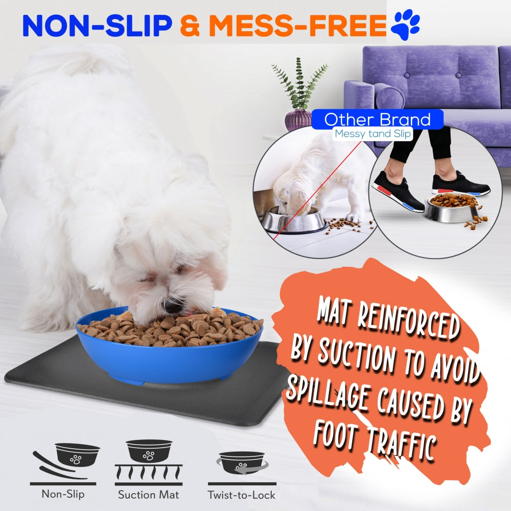Serenelife Hundenapf mit Matte blau rutschfest Futternapf
