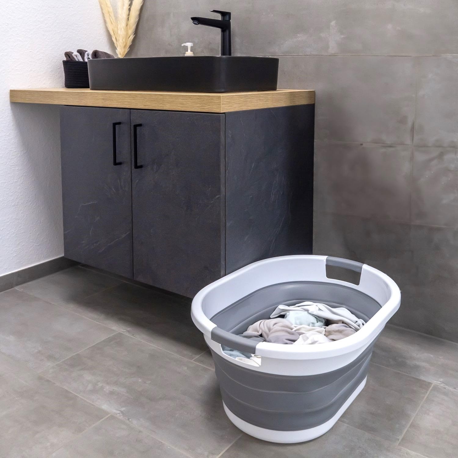 Intirilife Wäschekorb faltbar Grau-Weiß 36 L 61x44,5 cm