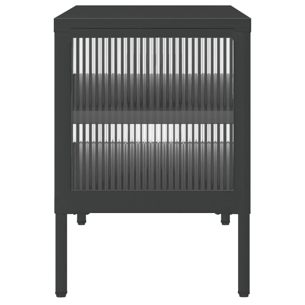vidaXL TV-Schrank 105x35x50 cm Glas Stahl Schwarz Riffelglas