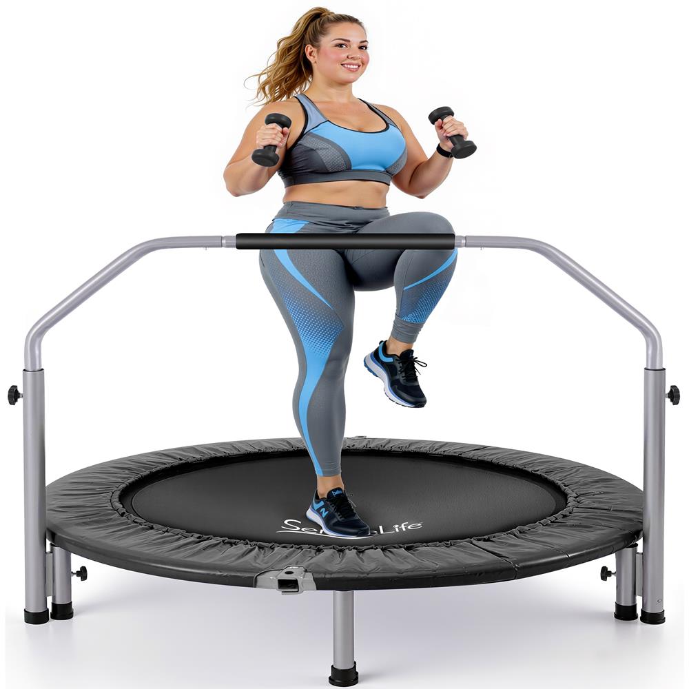 Serenelife Fitness Trampolin 100 cm klappbar mit Haltestange bis 100 kg