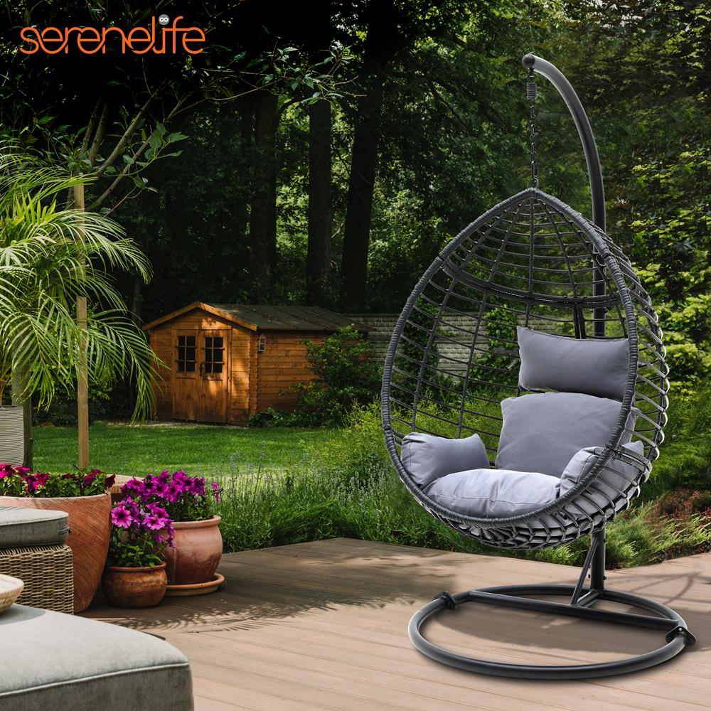 Serenelife Outdoor Swing Hängesessel Rattan grau Stahl