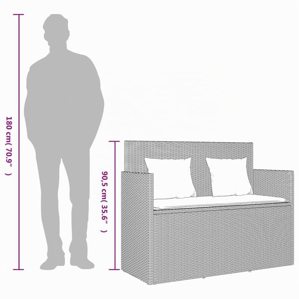 vidaXL Gartenbank Hellgrau Poly Rattan mit Kissen Stauraum