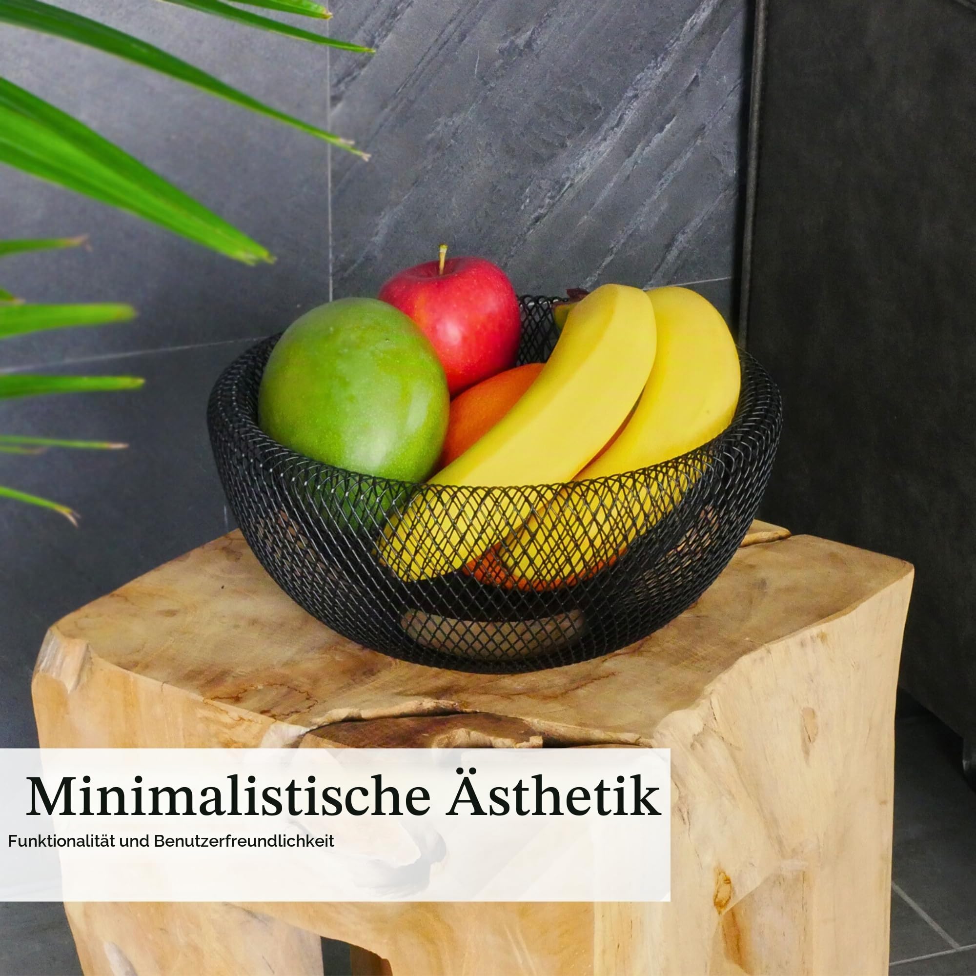 Intirilife Obstkorb Metall Schwarz rund 25x9,8 cm Mesh