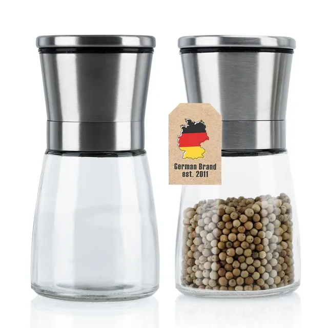 Intirilife Gewürzmühle 2er Set Edelstahl Glas Salz Pfeffer