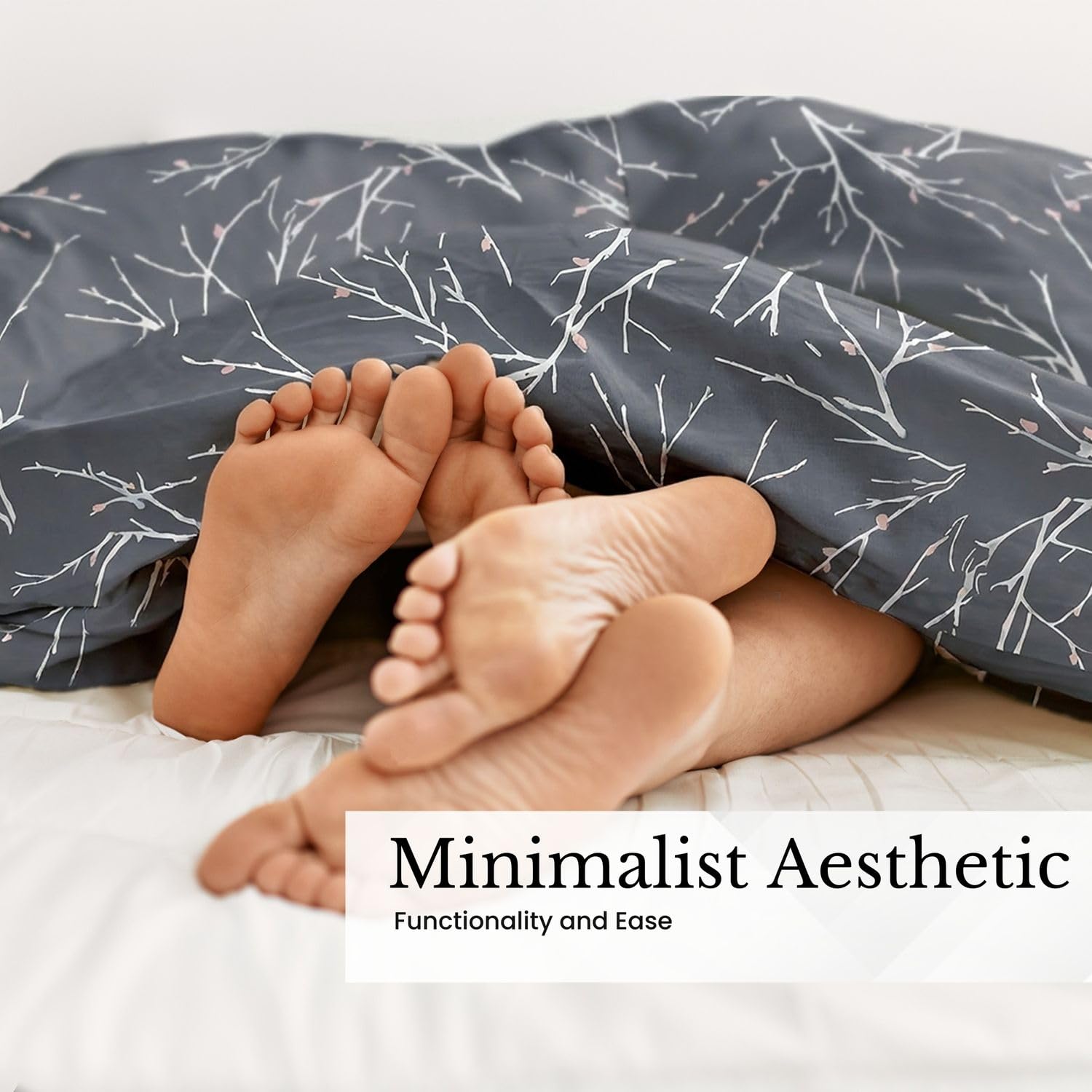 Intirilife Zweige Bettwäsche 135x200 dunkelgrau anthrazit atmungsaktiv