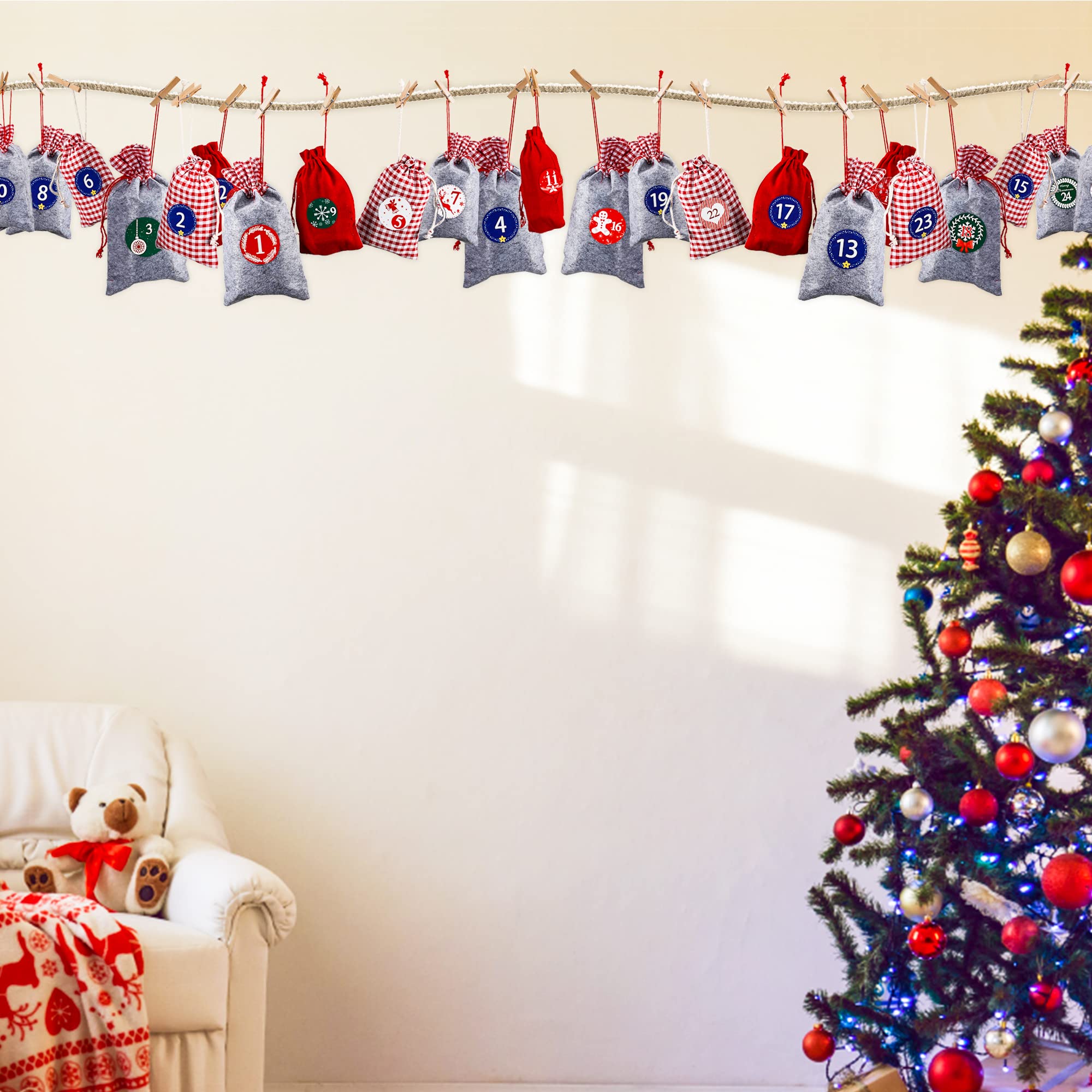 Intirilife Wohnen Adventskalender Beutel 24er-Set Baumwolle bunt