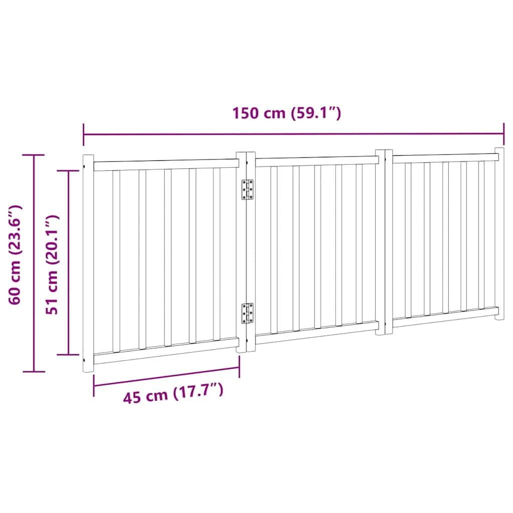 vidaXL Hundetor 3-tlg Faltbar Braun 150cm Tanne Massivholz