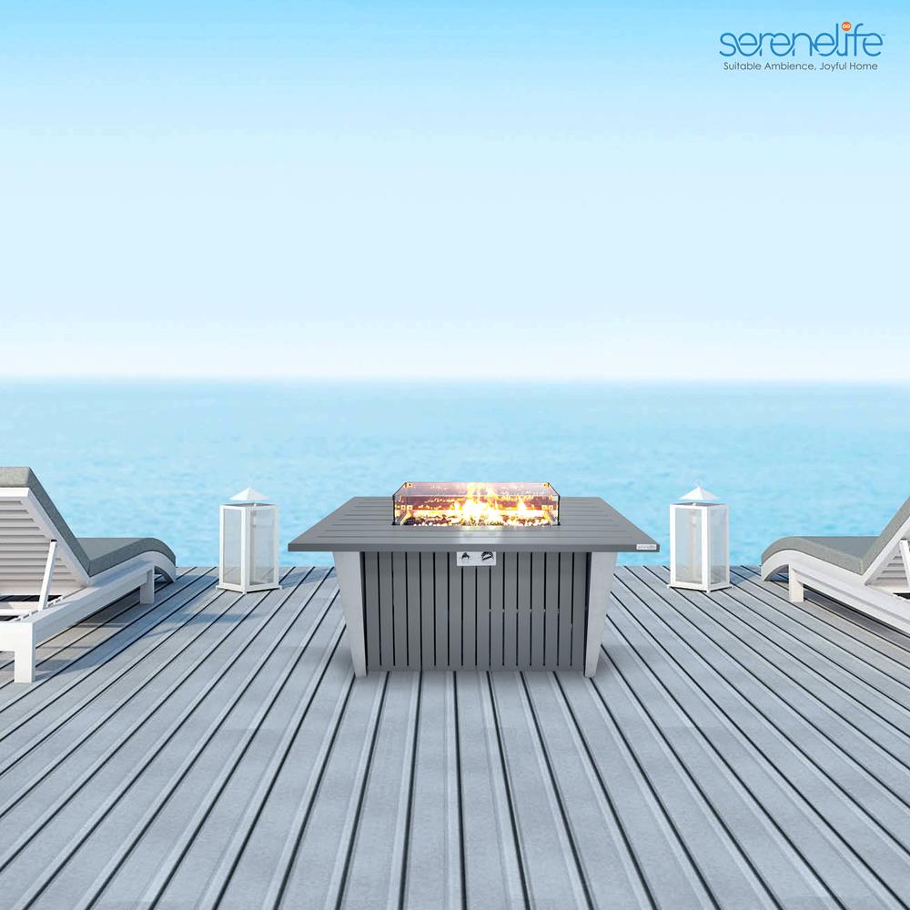 Serenelife Fire Pit Feuertisch 50.000 BTU mit Glas-Windschutz