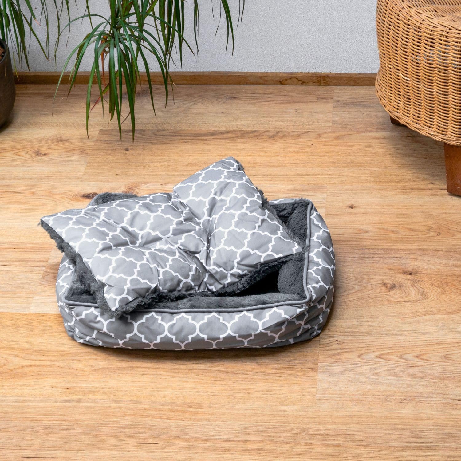 Intirilife Haustierbett rund Blau-Grau 45x35 cm Plüsch