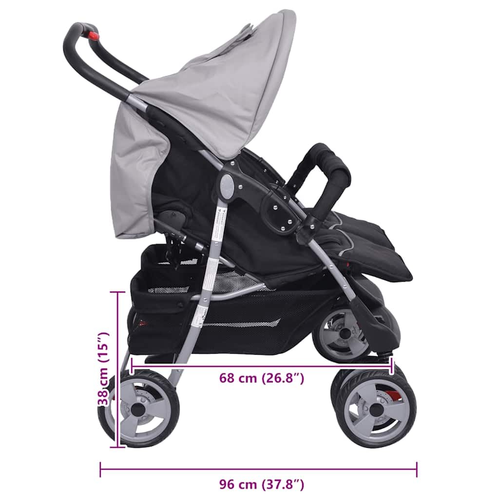 vidaXL Zwillingsbuggy Grau Klappbar Geschwisterwagen Doppelbuggy