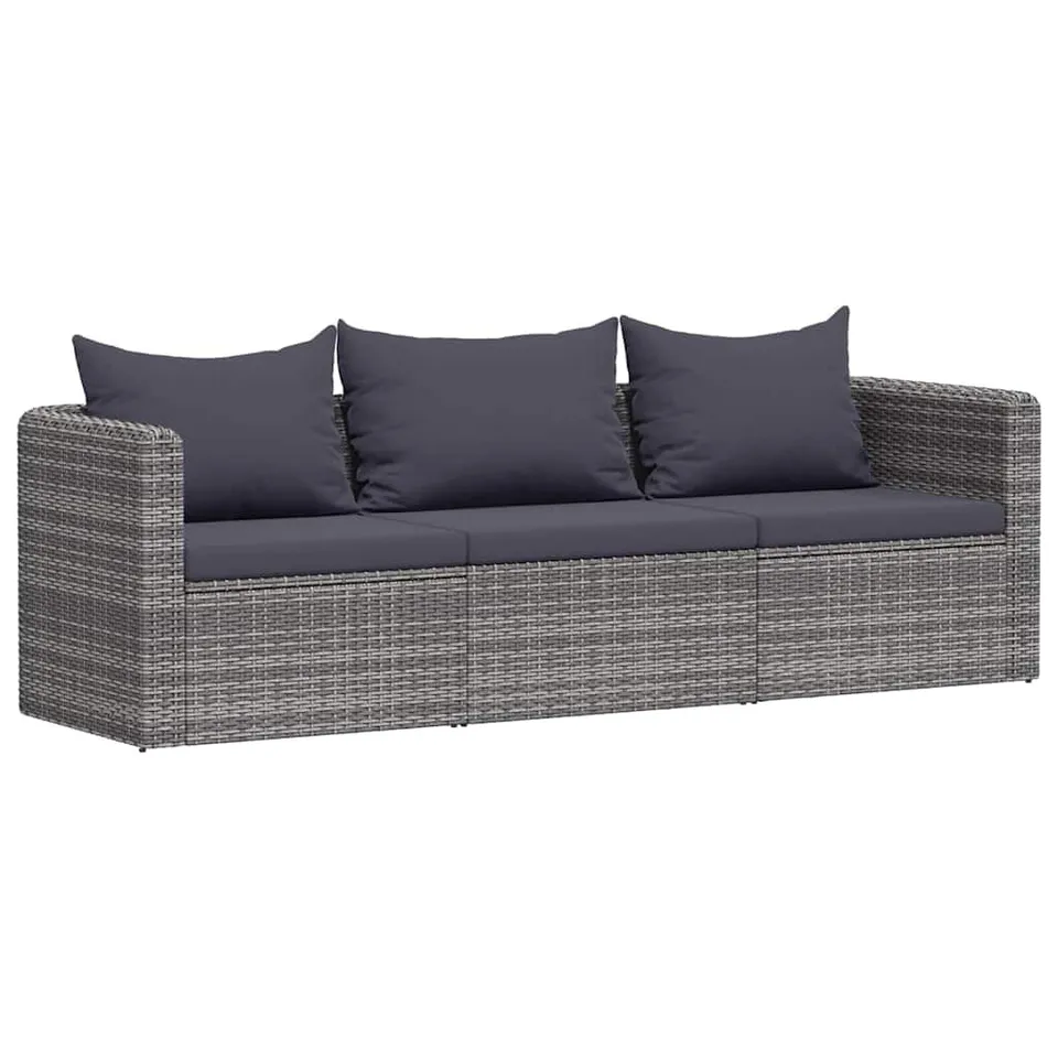 vidaXL Gartensofa 3-tlg. Gartengarnitur grau Poly Rattan